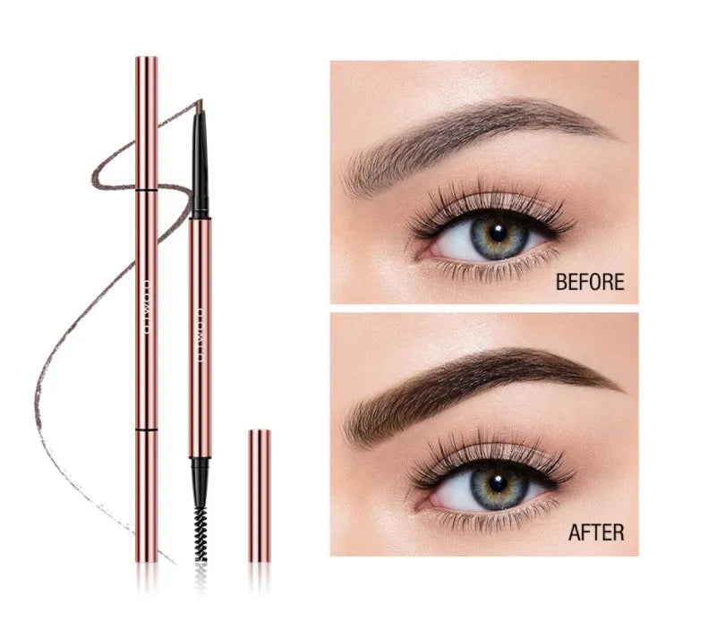 Eye brow make-up pencil in colour box with six shade options shown.