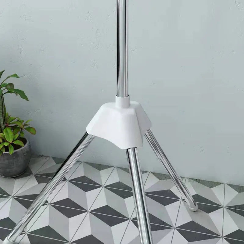 Three-layer stainless steel mobile drying rack with plastic clips for socks, ties and clothes hangers