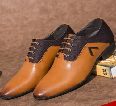 Men's Oxford business casual shoes in black, brown, and yellow with artificial PU leather upper