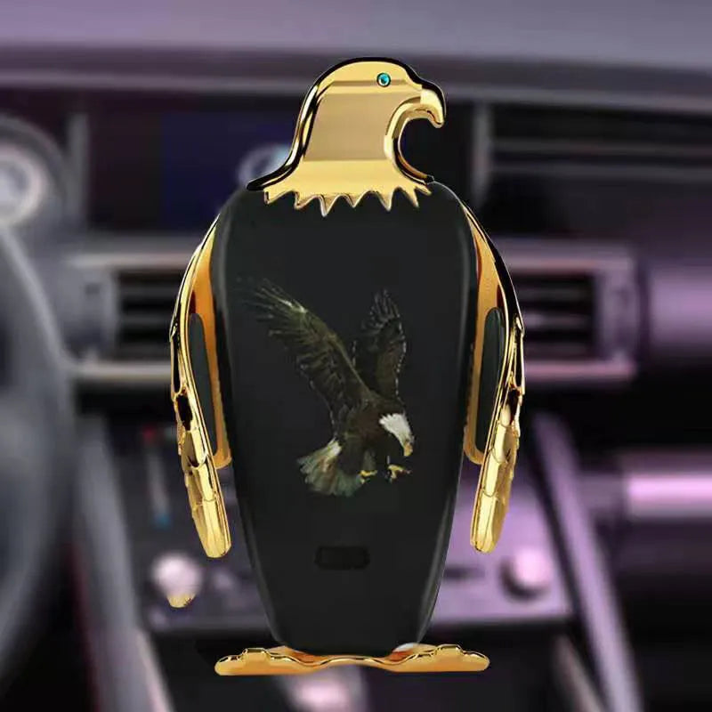 Wireless charging car phone holder with suction cup mount in gold and black colour combination
