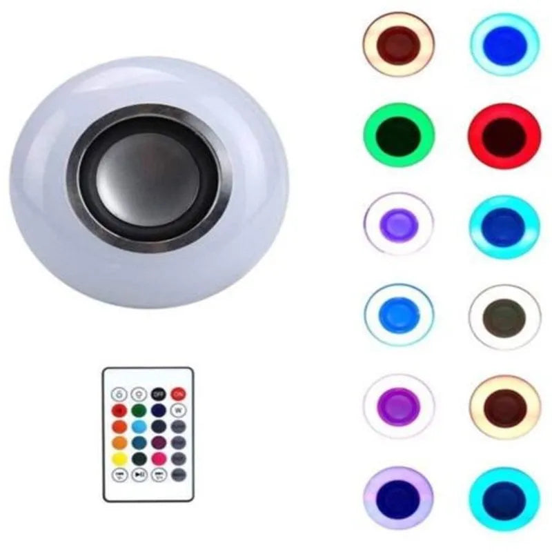 White E27 LED light bulb with Bluetooth speaker and remote control for 16 colour options