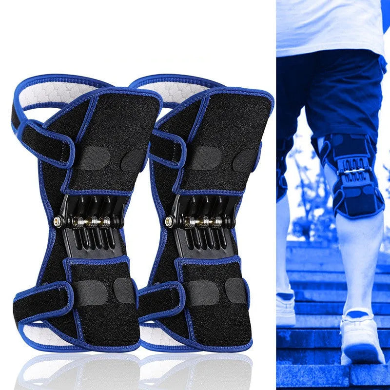Knee brace with spring mechanism in adjustable design for mountaineering and sports activities