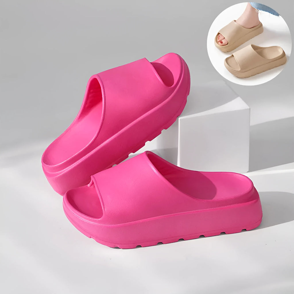 Women's fish mouth slippers with thick 5.5cm EVA sole in beige, black, khaki or rose red colours