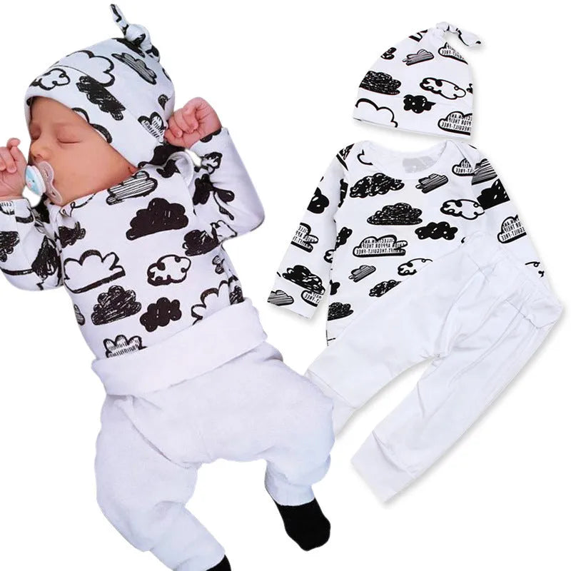 Three-piece white boys' pants suit with long sleeves, non-hooded, for spring and autumn, size 80cm