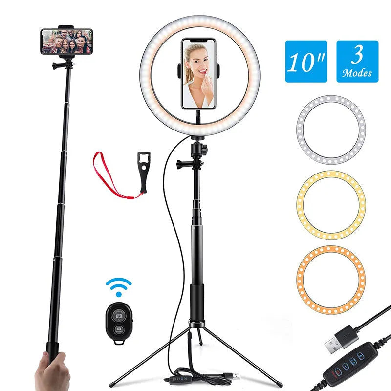 Black aluminium selfie stick tripod extended to different heights with iPhone mounted