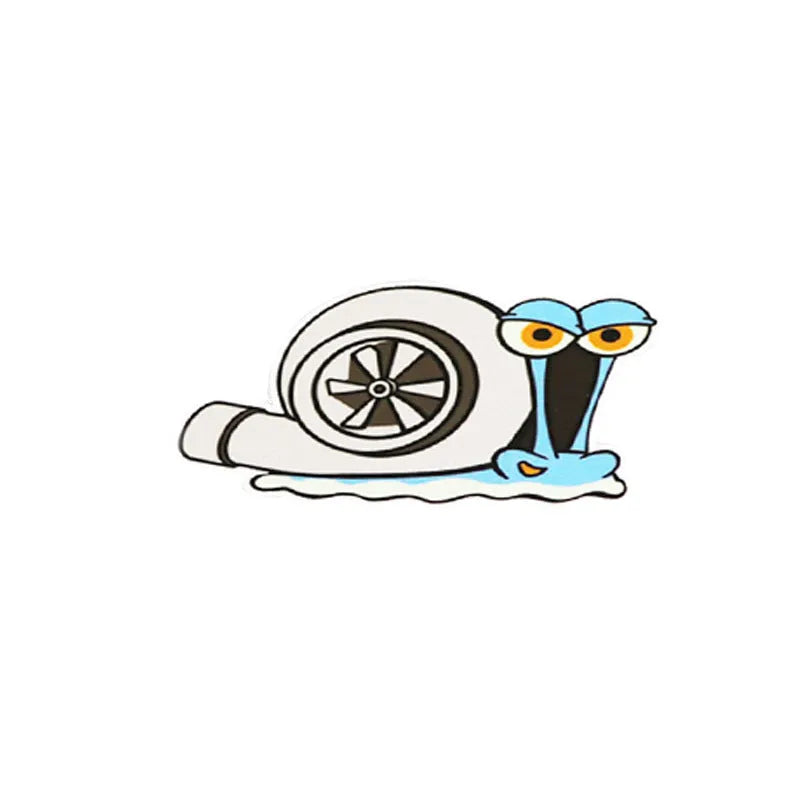 White cartoon snail reflective car sticker measuring 12 by 8 centimetres