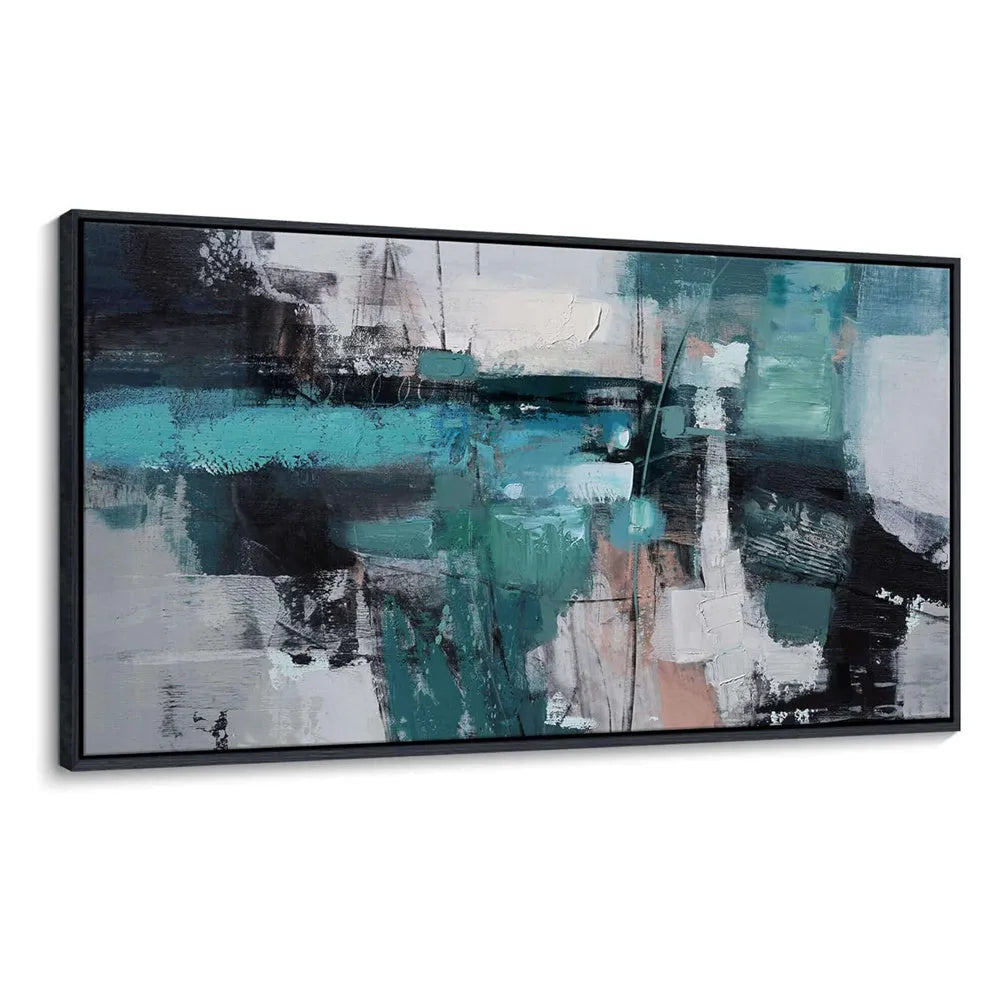 Hand-painted abstract oil painting on canvas with horizontal orientation, available in multiple sizes up to 240cm x 120cm