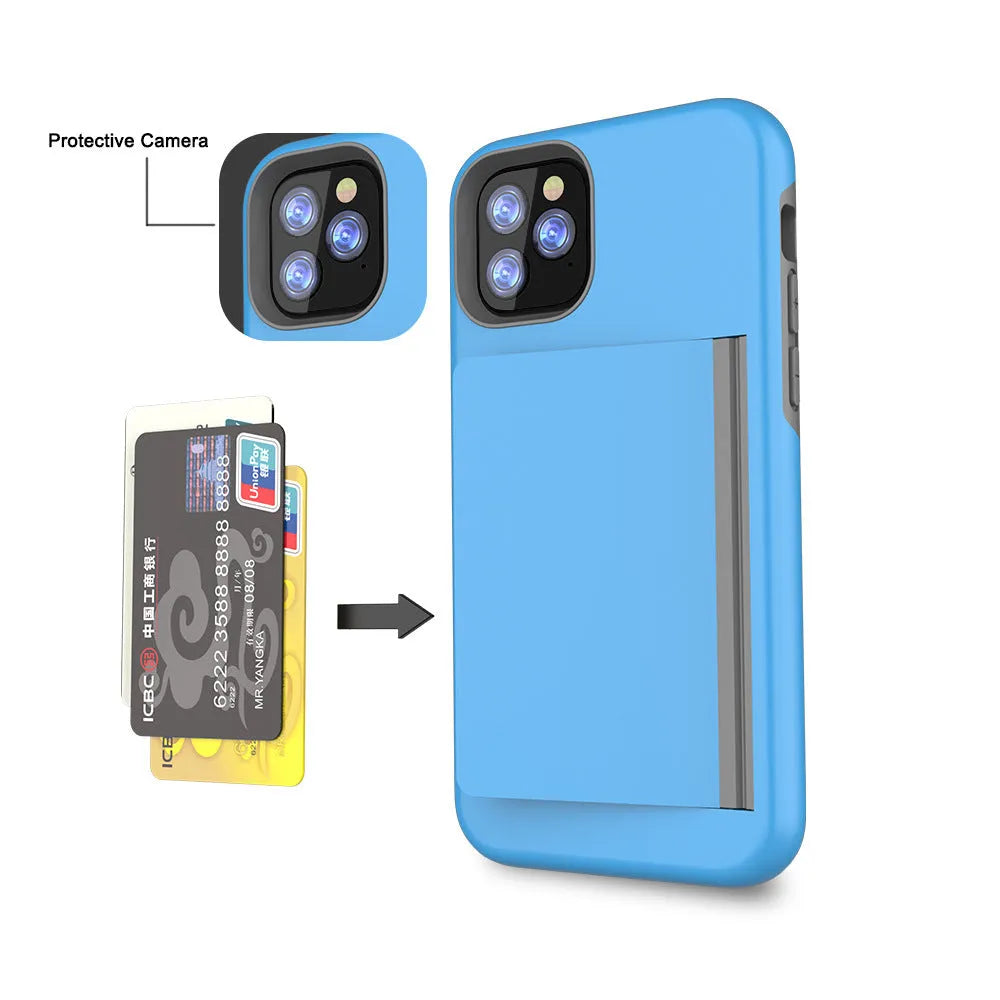 Simple solid-colour TPU and PC mobile phone shell for iPhone 11 series in black, red, pink, dark blue, blue, and purple.