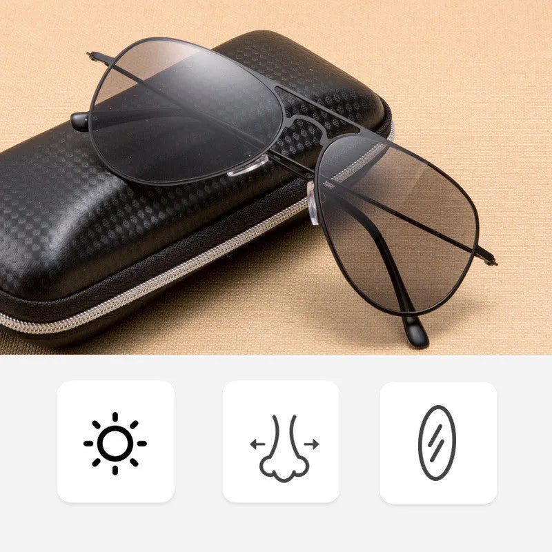 Full lens sun reading glasses black stainless steel frame 140x35mm with PC lenses