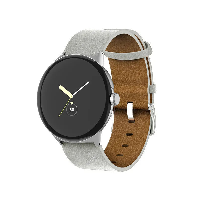 Genuine leather watch strap for Google Pixel Watch in black colour, flat interface design