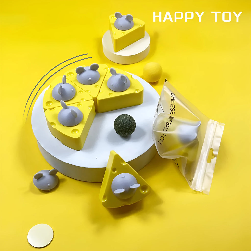 Yellow catnip and silvervine chew toy balls for cat dental care and entertainment