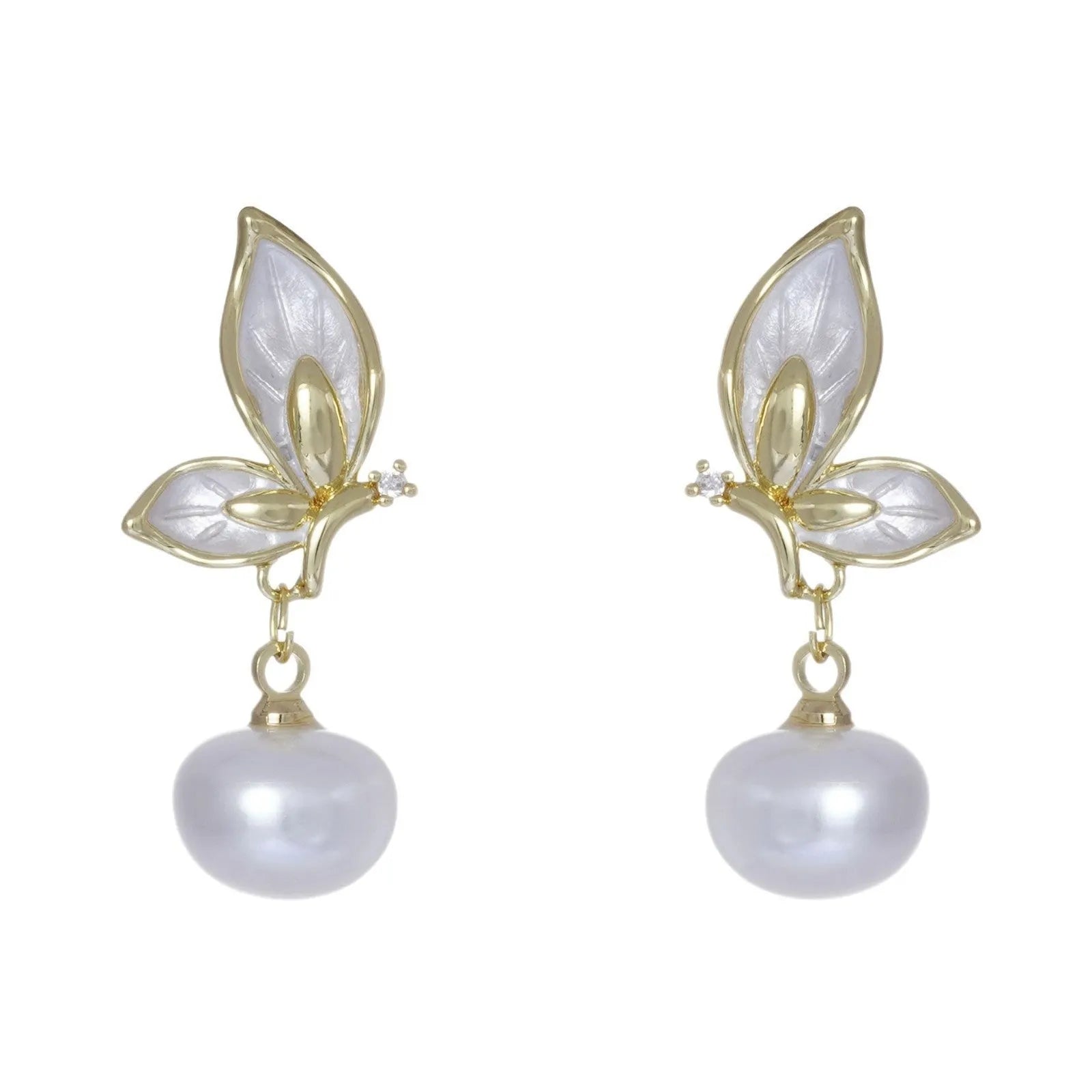 Women's simple copper butterfly earrings with zircon painting oil finish, colour PT0203.