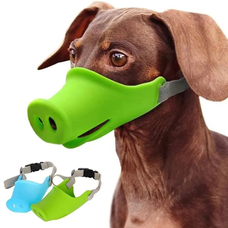 Dog anti-bite mouth cover made of silicone in green and blue, large and small sizes for long mouths and pet pigs