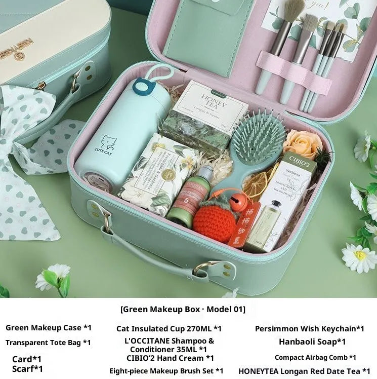 Green leather blind box luggage in business style, set of one piece for kids