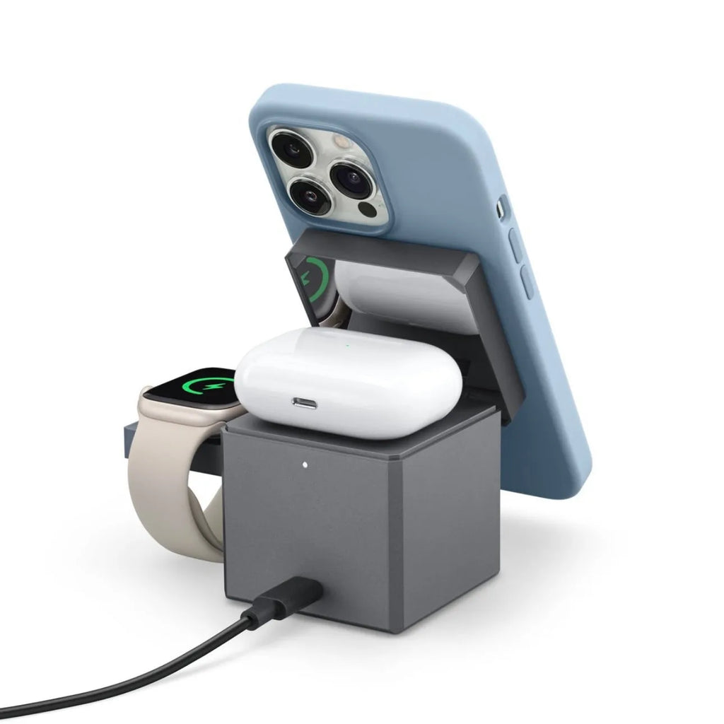 Black foldable magnetic wireless charger for iPhone, AirPods and Apple Watch with Type-C port