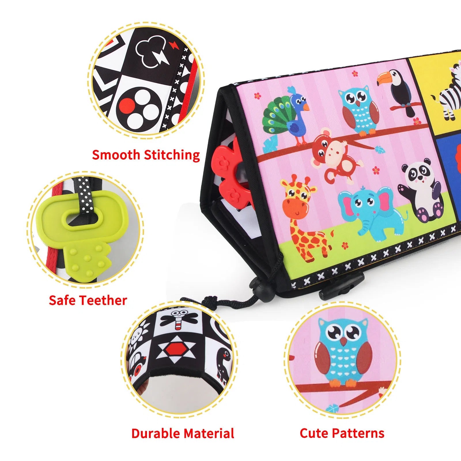 Four folding baby mirror cloth book with mirror pendant for infant sensory development 0-3 years