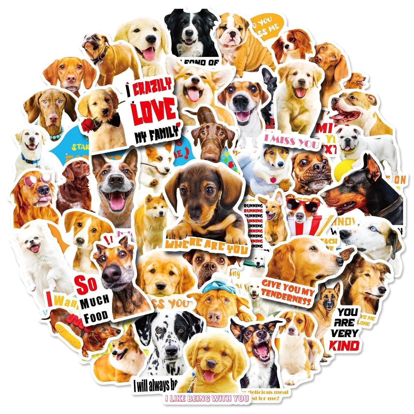 Pack of 100 realistic dog facial expression stickers in Nordic design style
