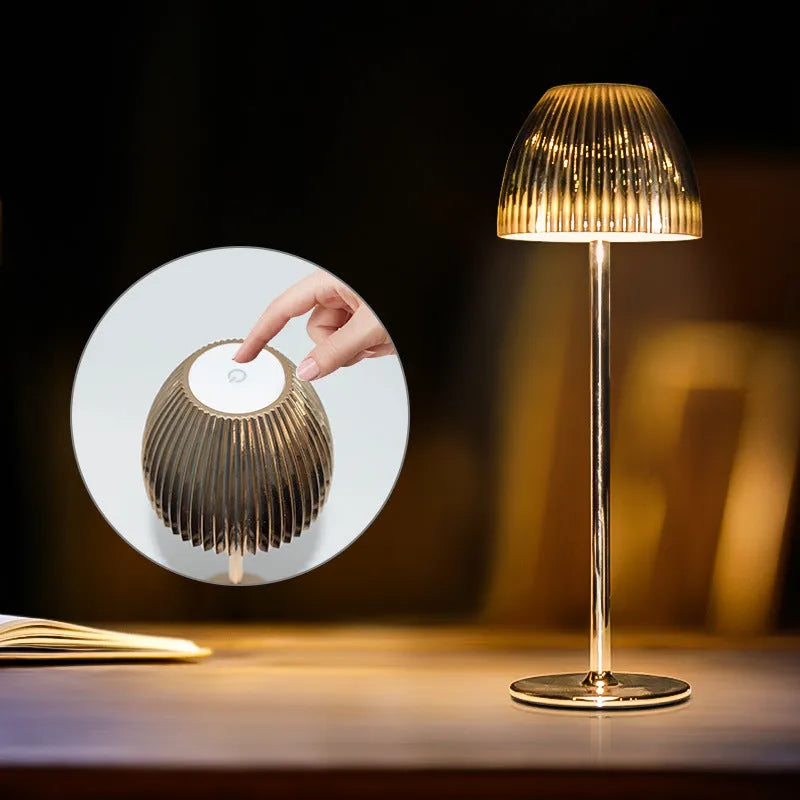 INS pattern dimmable night lamp with thin round base in black or white colour options