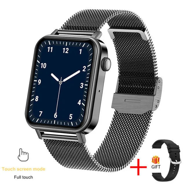Bluetooth call health monitoring watch with silicone strap in black colour option