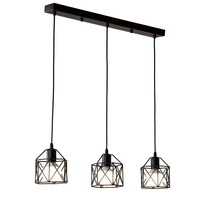 American country style decorative pendant light with an iron shade, showing its dimensions.