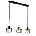 American country style decorative pendant light with an iron shade, showing its dimensions.