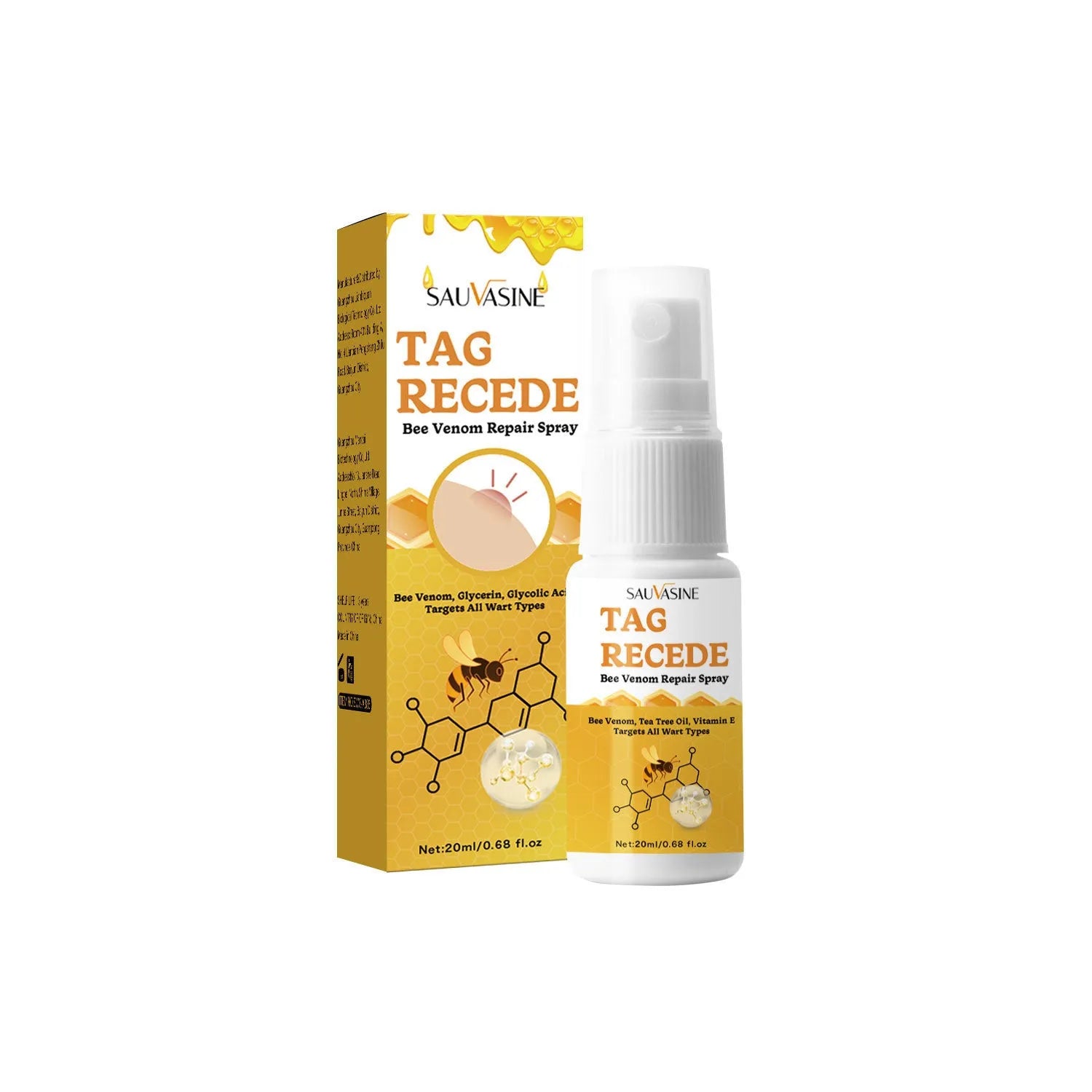 20 ml bottle of bee wart spray with precision nozzle for skin bumps and moles