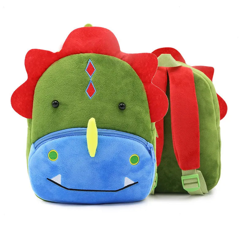 Plush animal backpack for children with zipper closure measuring 26x24x10cm