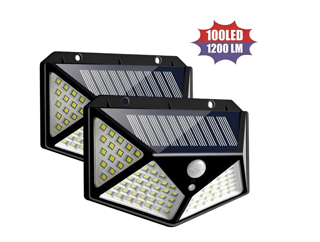 100LED solar PIR motion sensor wall lamp with 2200mAh battery and 120-degree sensor for outdoor courtyard lighting