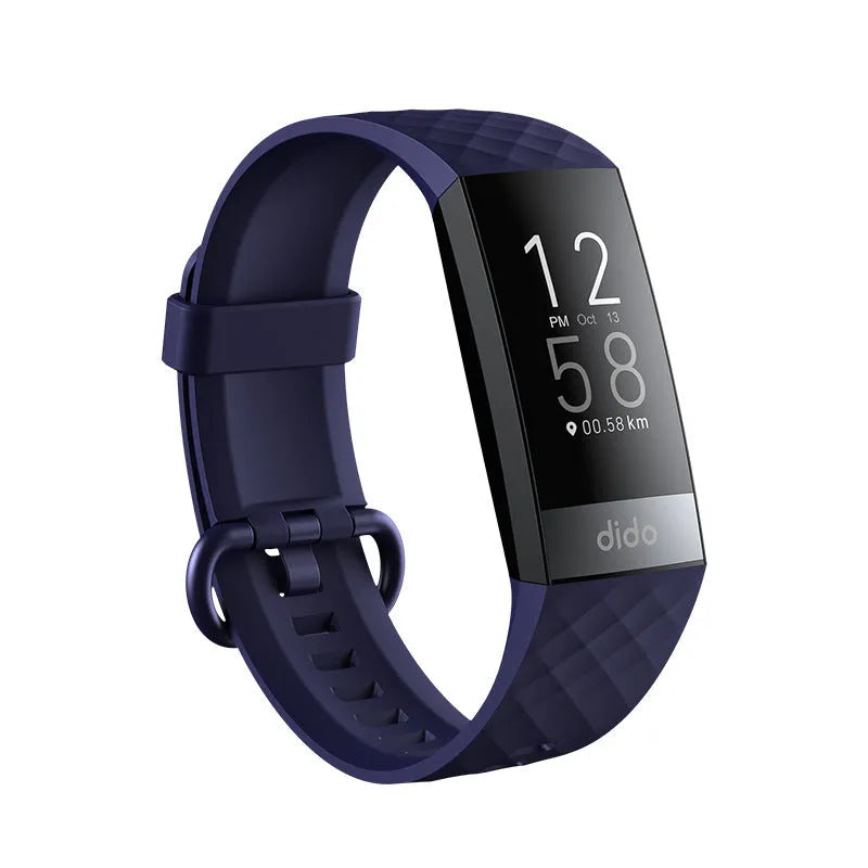 Y6 Black smart bracelet with health monitoring on a wrist, showing the 1.1-inch touchscreen.
