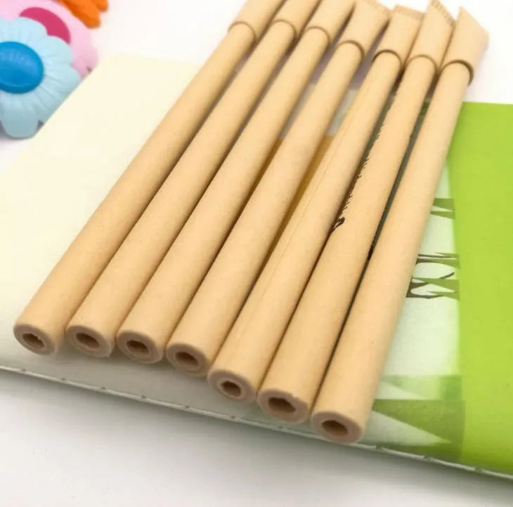 Kraft paper tube ballpoint pen with bullet 1.0mm tip, 15.5cm length, model QH-6030