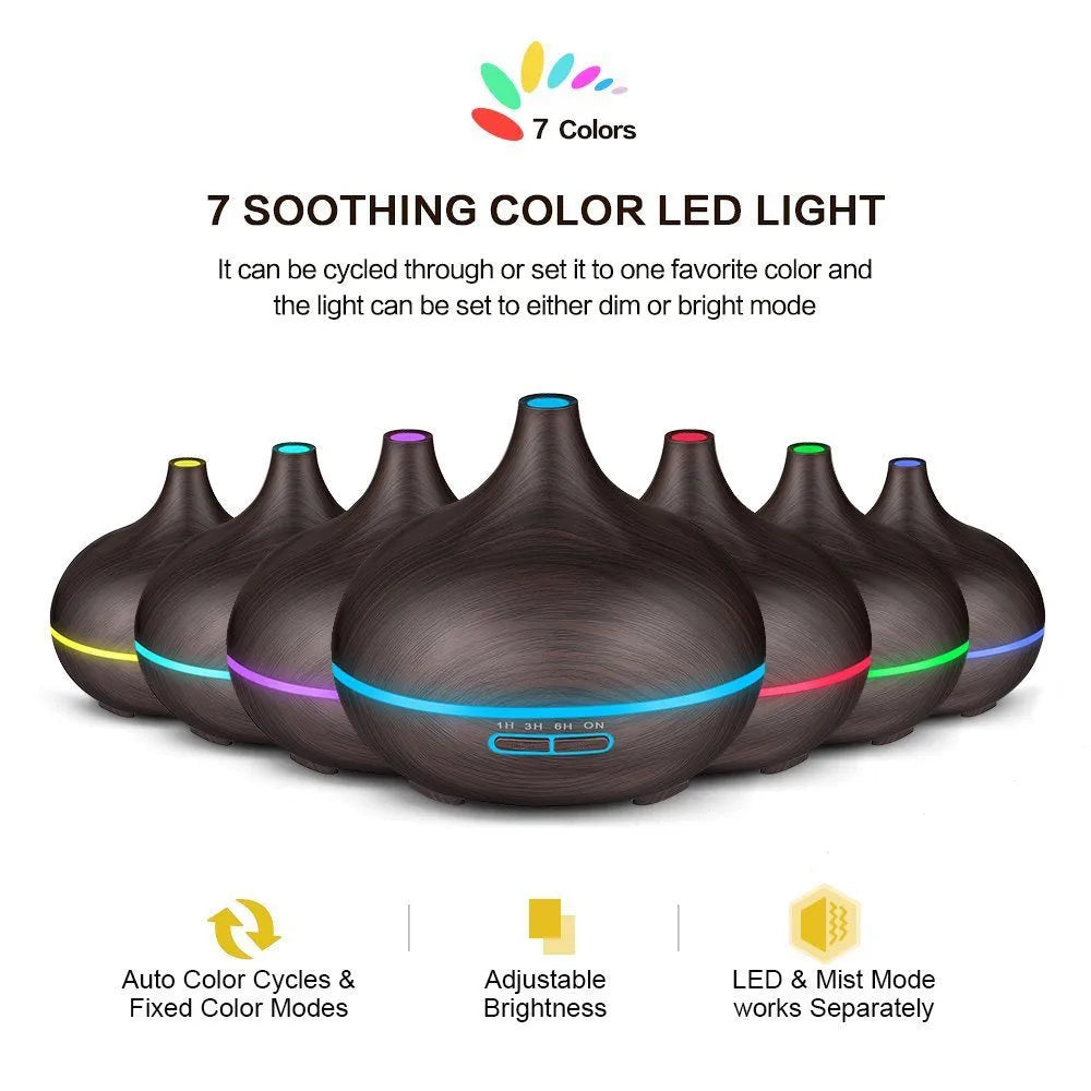 Round 550ml ultrasonic aromatherapy humidifier in white with mechanical control on desk