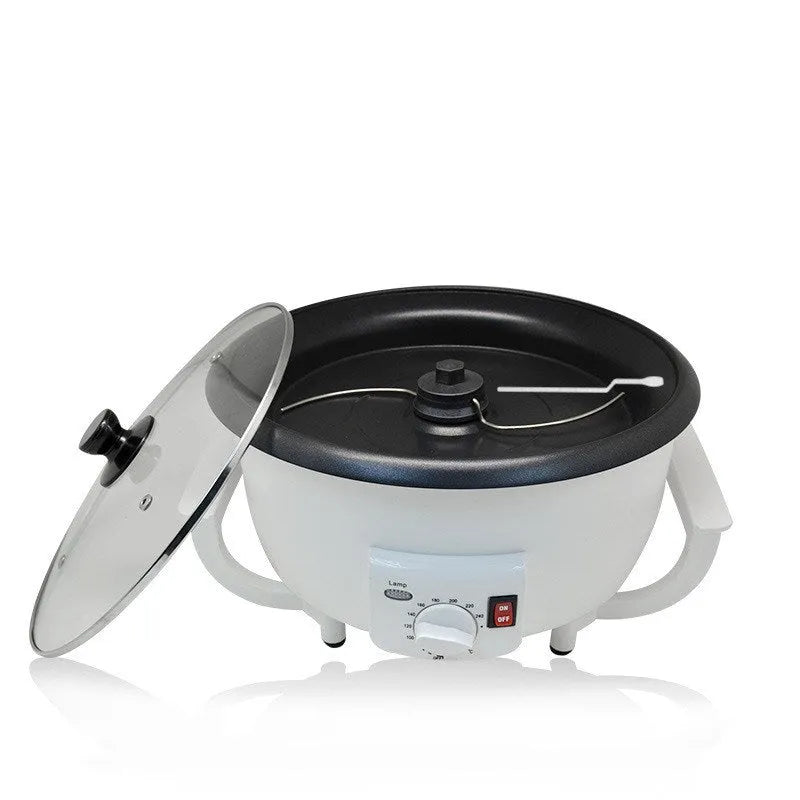 White oblate coffee bean roasting machine with 750g capacity and 225mm pot base.