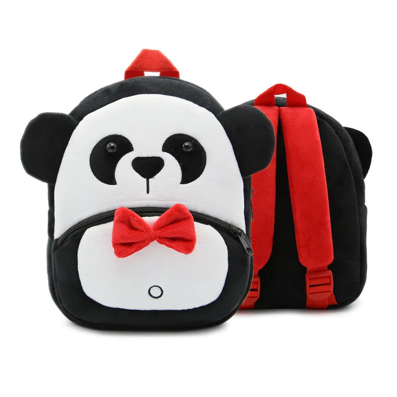 Plush animal backpack for children with zipper closure measuring 26x24x10cm