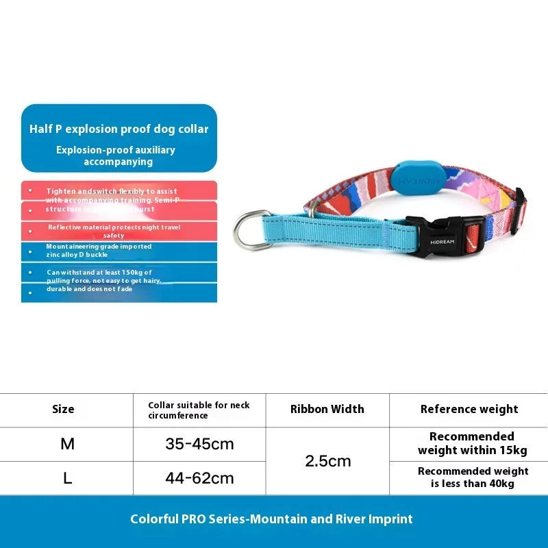 Nylon half p explosion-proof pet traction neckband in Sunrise colour on a dog