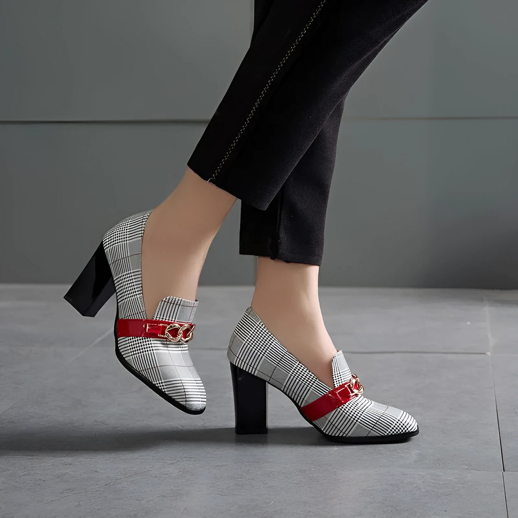 Women's metal decorative square toe slip-on shoes in green artificial PU with colour-matched metal detail
