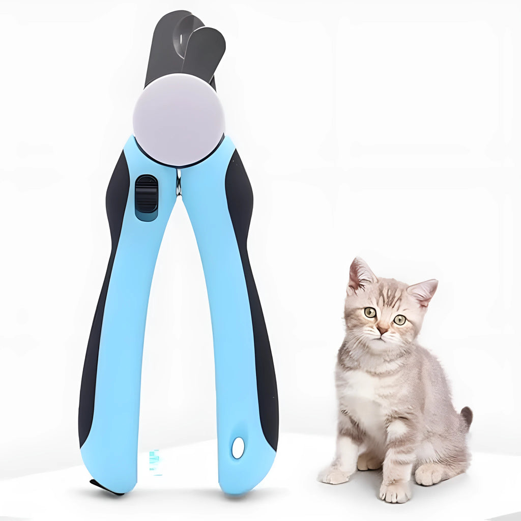 Blue heavy-duty dog nail clippers with a safety guard for large dogs and thick nails.