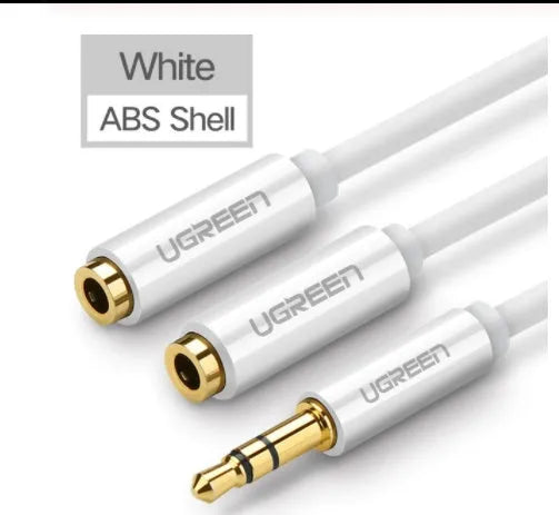 20cm earphone cable with 3.5mm gold-plated connectors in black, grey, or white