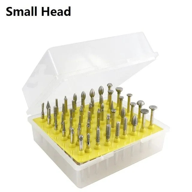 Alloy diamond grinding heads with elliptical cone shape and 3mm shank for glass and stone polishing