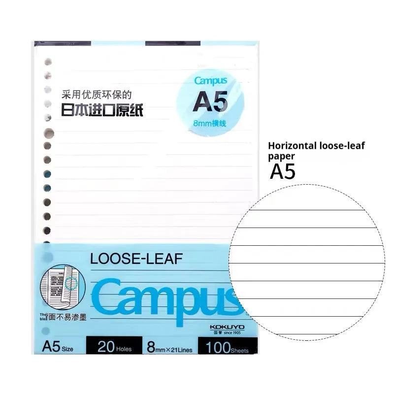 Loose spiral notebook refill with transparent PP cover and raw wood pulp paper in A5 size