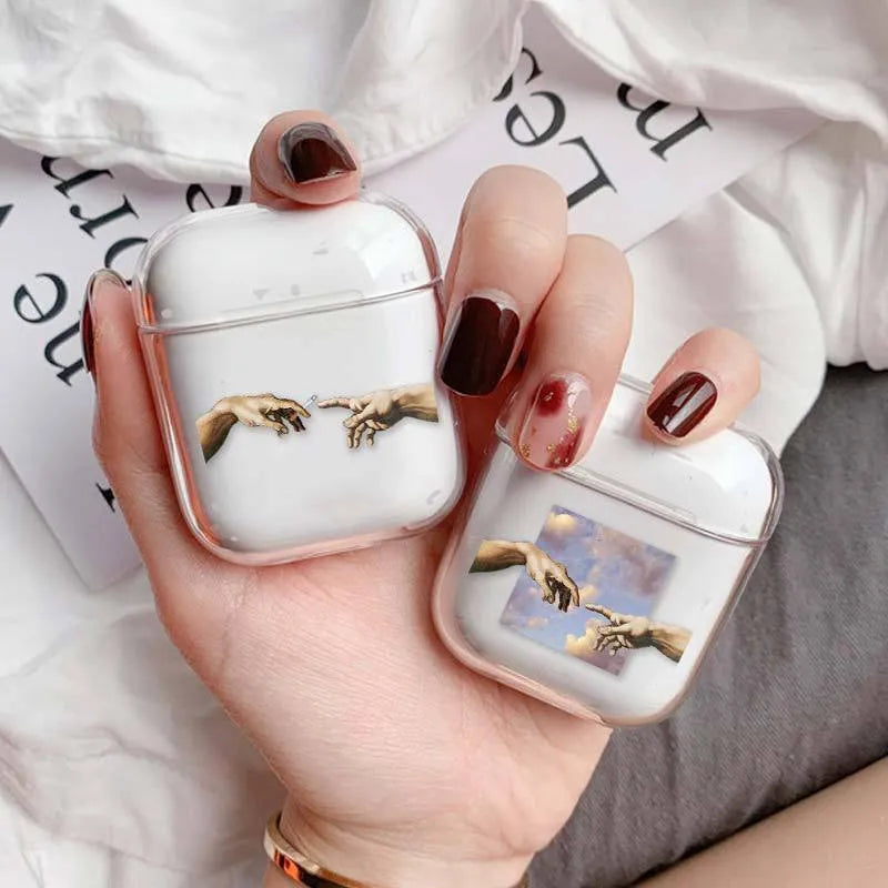 Transparent clear plastic protective cover for Apple AirPods and AirPods Pro charging case.