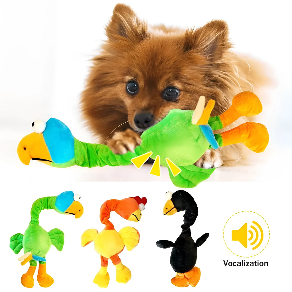 Screaming chicken sound dog chew toy in three colour options for small to medium dogs
