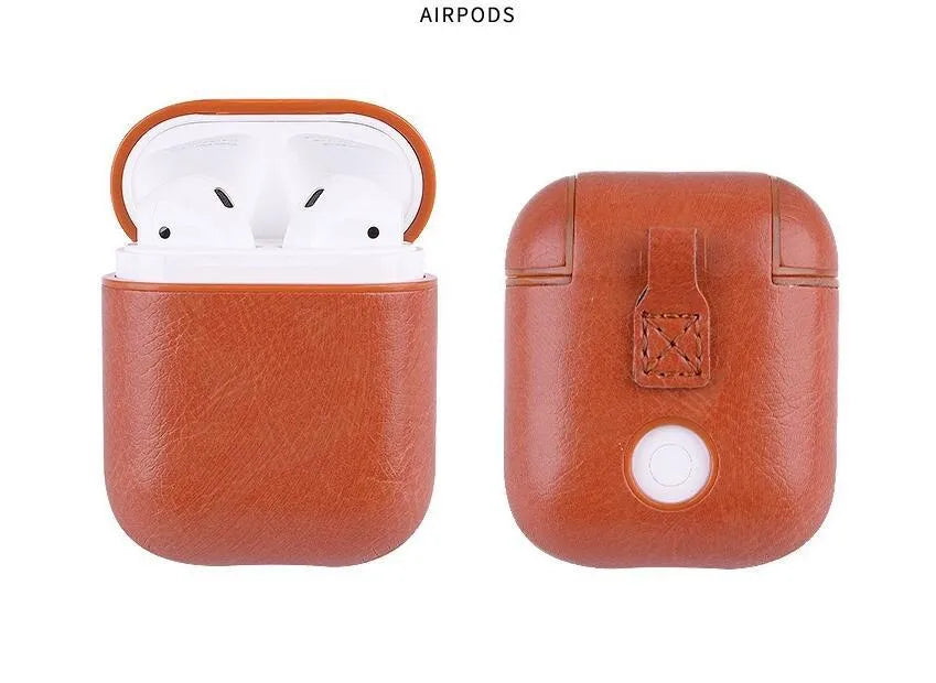 Genuine leather protective case for Apple Airpods charging case in black, brown, light brown and red colours