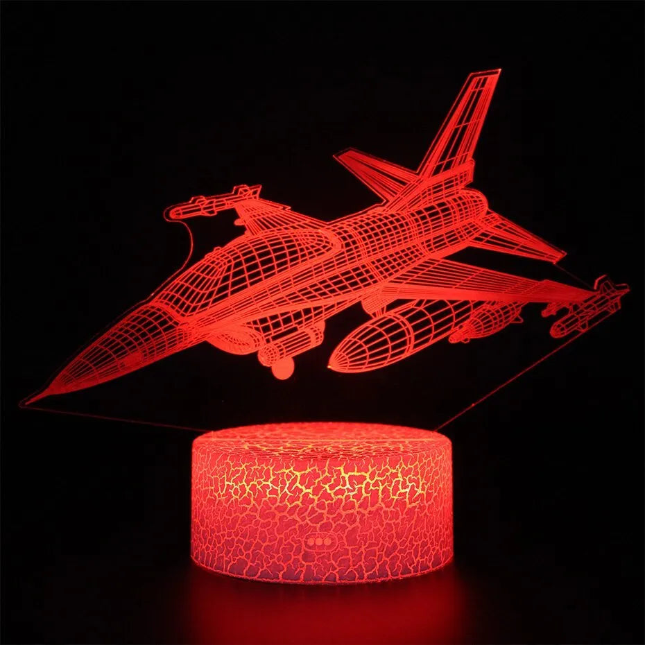 White cartoon airplane-shaped night light with acrylic shade and touch-sensitive base.