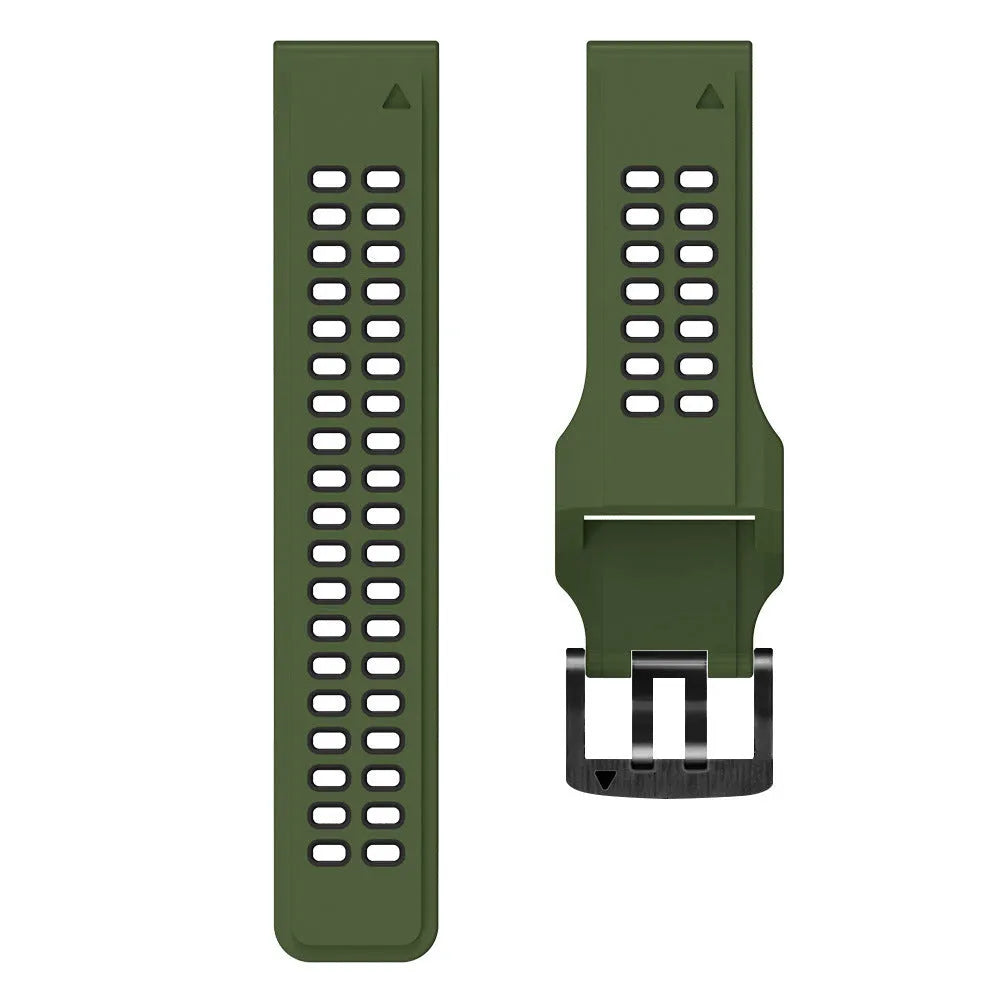 Quick release double-row hole two-colour silicone watch strap in black orange combination