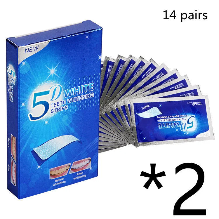 5D Gel Teeth Whitening Strips with mint flavour in photo colour packaging for false teeth and veneers