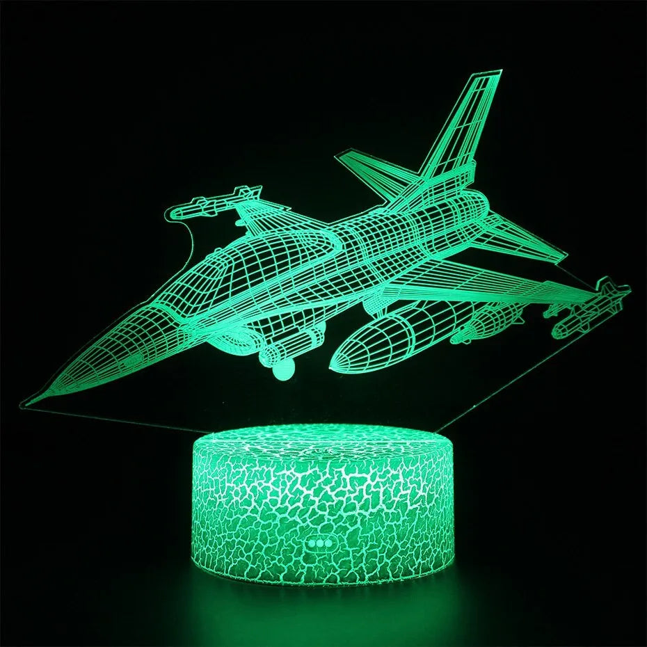 White cartoon airplane-shaped night light with acrylic shade and touch-sensitive base.