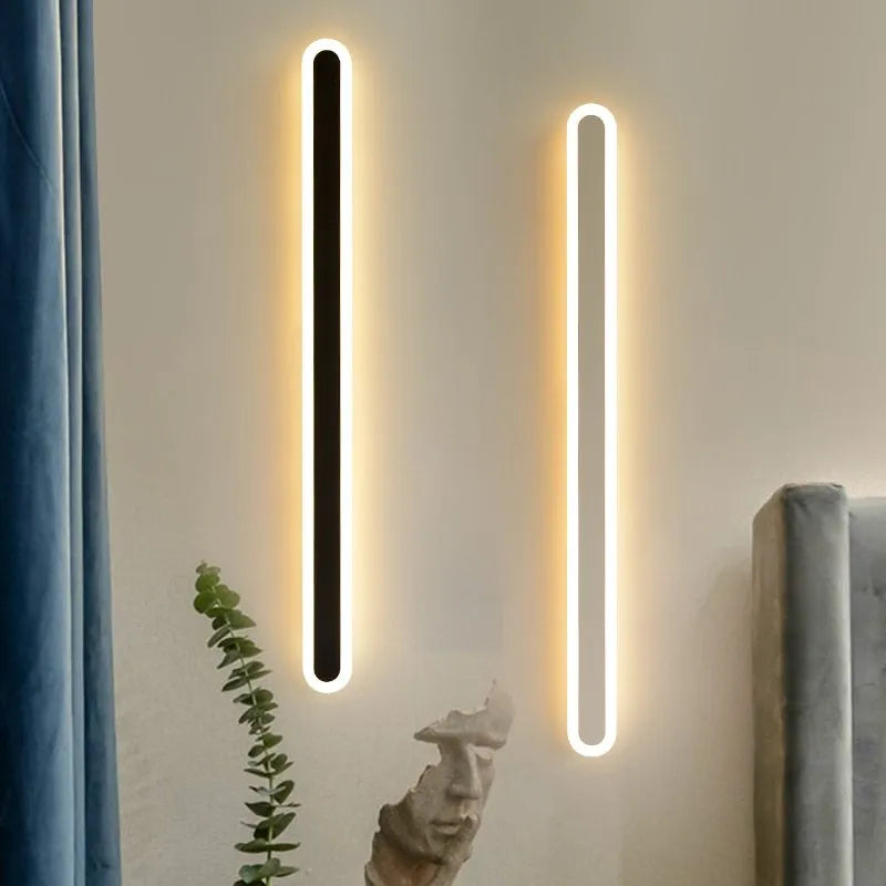 LED line wall lamp with wrought iron frame and acrylic diffuser in black warm light finish
