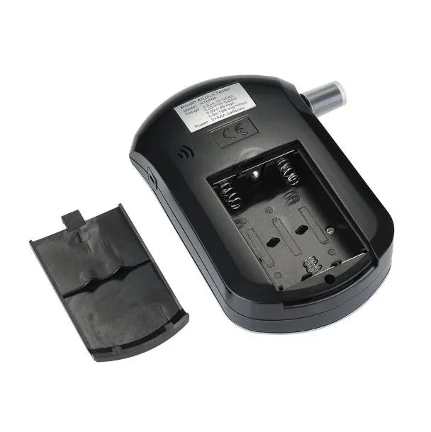 Black pen-style portable alcohol tester with digital screen and mouthpiece