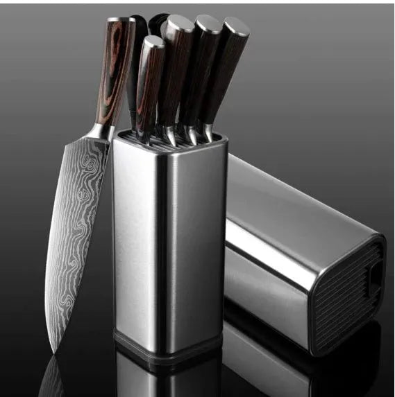Black and white PP kitchen tool holder with detachable base, holding knives and utensils.