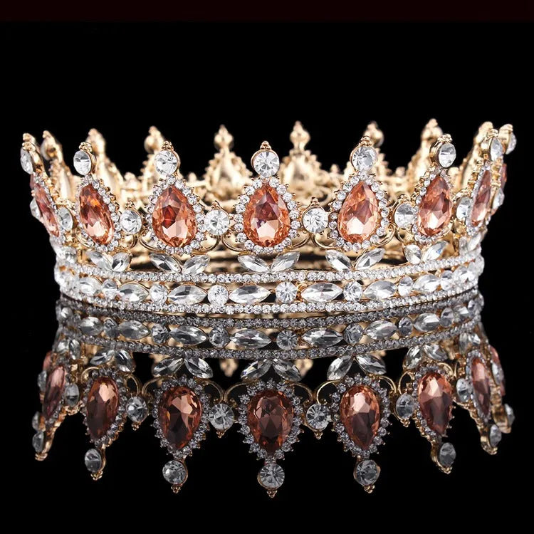 Baroque bridal crown headdress with rhinestone accents, alloy frame, 12.5cm diameter, gold powder finish